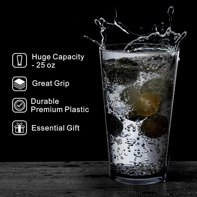 JGIRL Unbreakable Plastic Drinking Glasses, Set of 6, Shatterproof Drinking Cups, Plastic glass cup,16 oz plastic Tumbler Cups,Dishwasher Safe (Grey)
