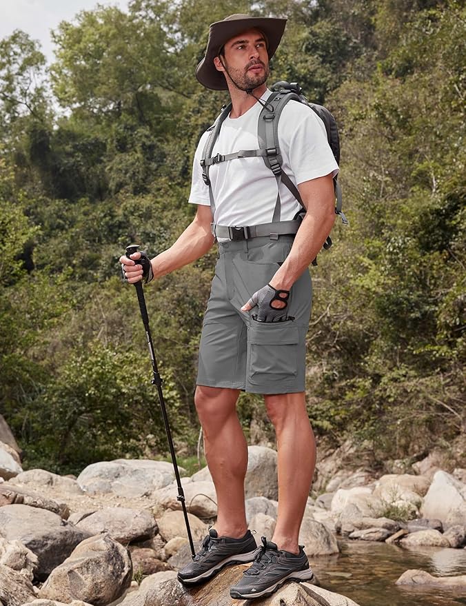 CRYSULLY Men's Hiking Cargo Shorts Outdoor Summer Lightweight Quick Dry Work Casual Shorts with 5 Zipper Pockets