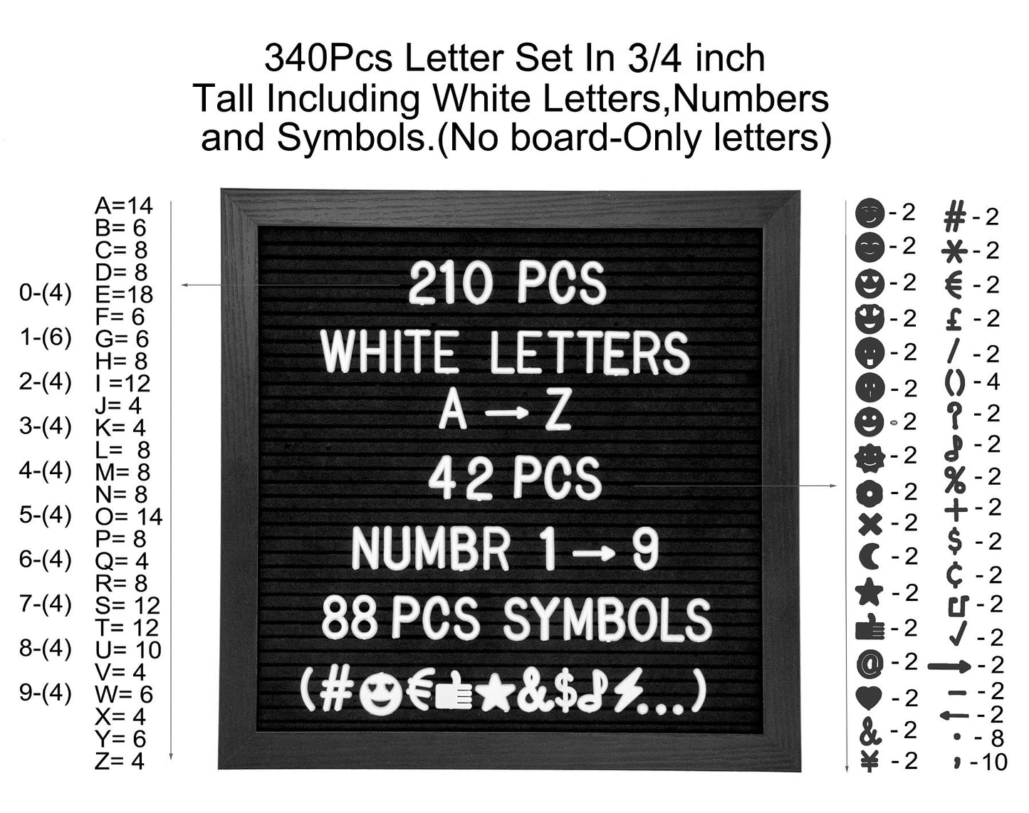 G GAMIT Pre-Cut 3/4 Inch White Letters for Felt Letter Board,340pcs plastic letters including Characters,Numbers,Symbols&Emoji for Message Board - (No Board Included)