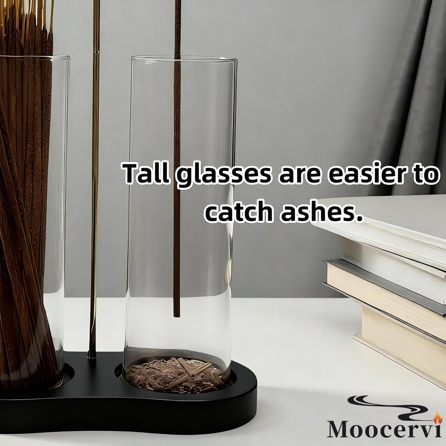 Moocervi Glass Incense Holder, Black Incense Sticks Burner Holder with Storage,Hang Upside Down Incense Holder for Sticks with Glass Ash Catcher for Meditation Yoga Spa Room Decor (Black)