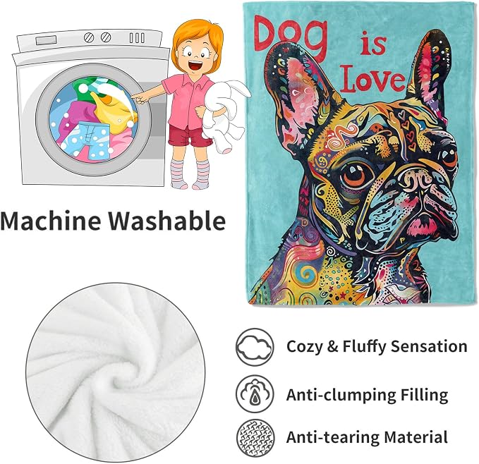 French Bulldog Blanket Pop Art Dog Throw Blankets,Birthday Gifts for Kids Adult Women & Pet Lovers,Lightweight Soft Fleece,for Sofa Couch Bed Room Farmhouse Art Decor 50x60in