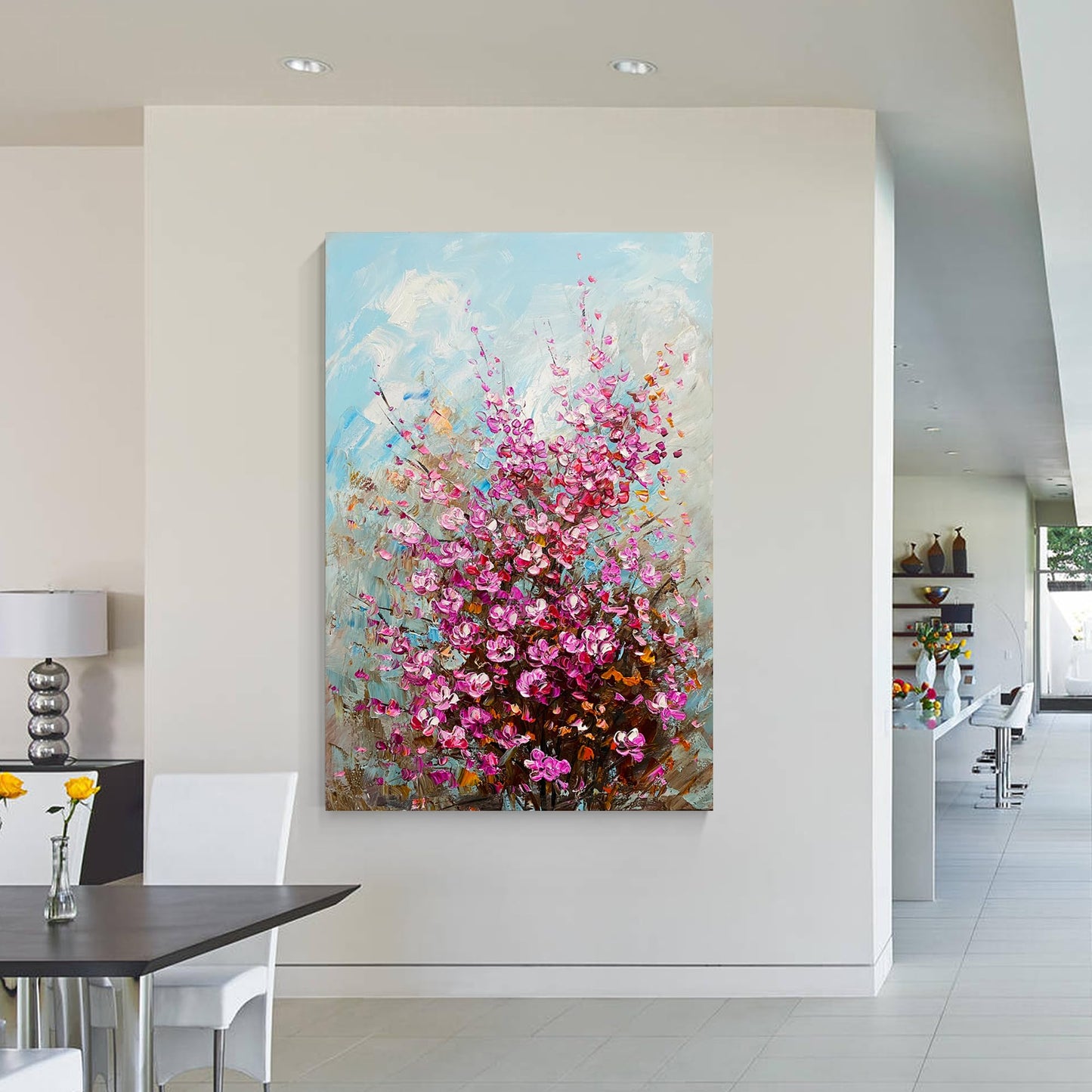 Hand-Painted Pink Purple Blooming Flower Oil Painting, Gallery Wrapped Framed 3D Textured Wall Art, Ready to Hang(24x36 inches)