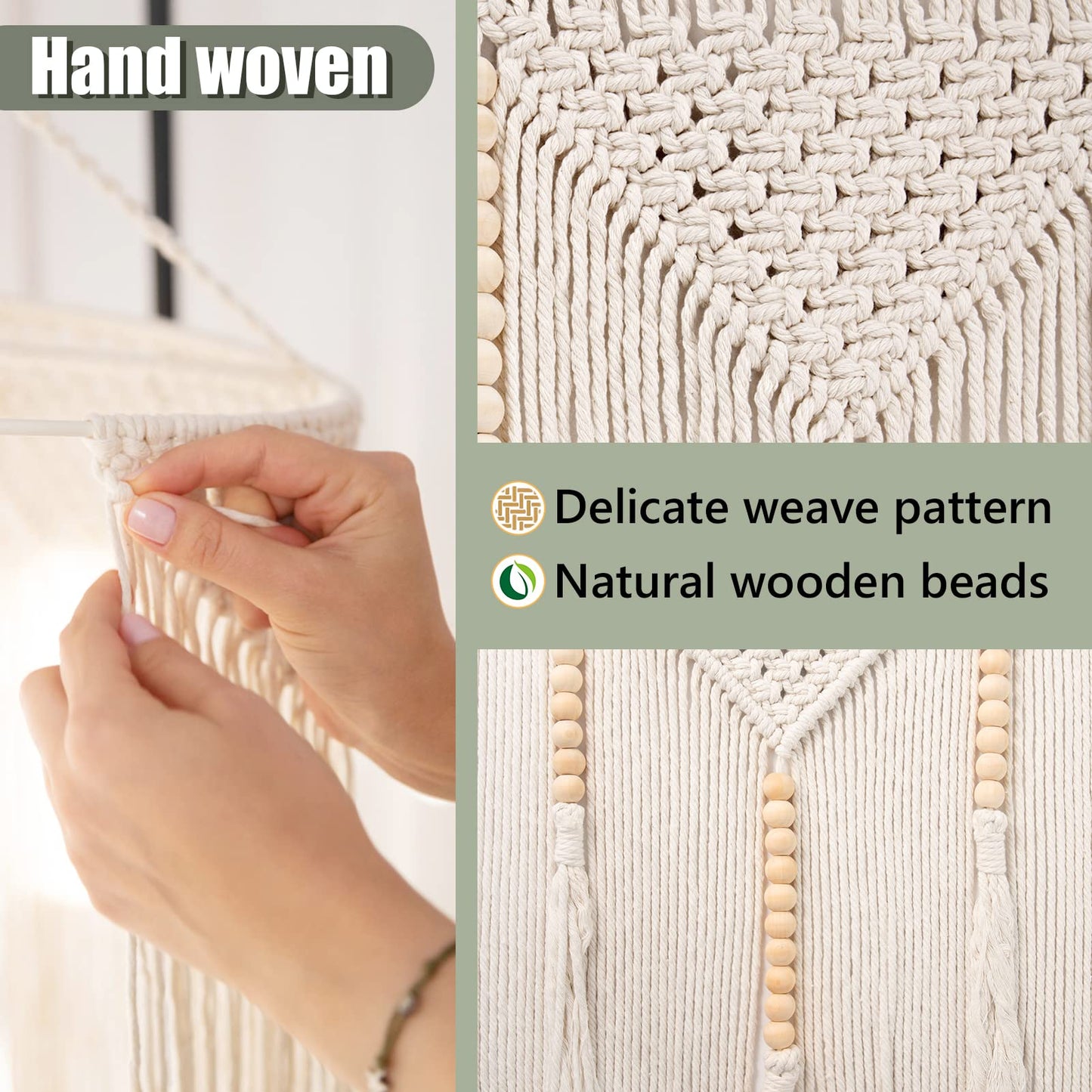 Large Macrame Wall Hanging 43.3" × 39.4" Boho Tapestry Woven Wall Decor- Cotton Tassel Macrame Curtain Beige Chic Bohemian Wall Art for Home Living Room Bedroom Dorm Wedding (Includes Hanging Rod)