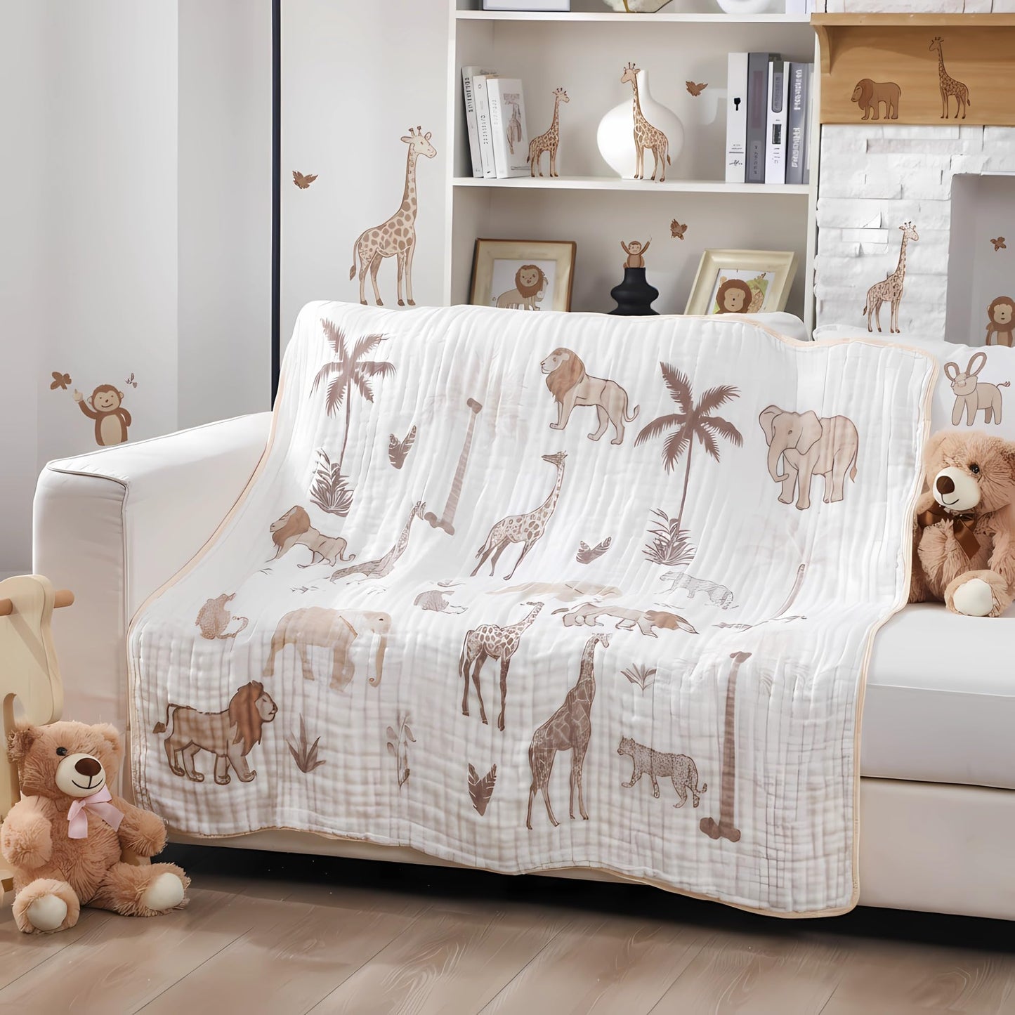 SmoothNovelty Safari Animal Muslin Blanket 47 x 47 Inch Warm Soft Cotton Muslin Swaddle Blanket Nursery Swaddling Wrap Quilt for Bedding Gift, Cold Weather, Jungle Theme Nursery Decor