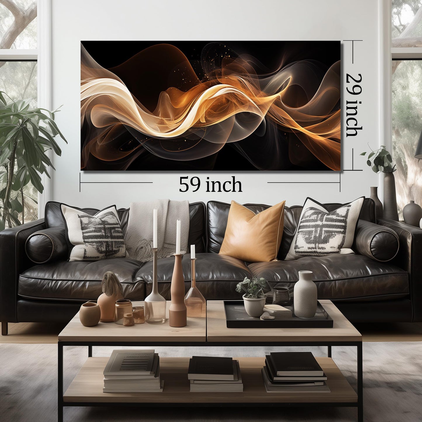 JuhaiArt Abstract Art Prints Bedroom Gold Wall Decor Black Wall Picture for Living Room Home Office 29" x 59" Lines Poster Artwork