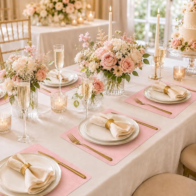 Maxpearl Faux Leather Placemats Set of 4 - Waterproof - Wipe Clean - Heat Resistant - Anti Slip Dining Table Place Mats, Suitable for Indoor & Outdoor Use, 17’’×12’’, Light Pink