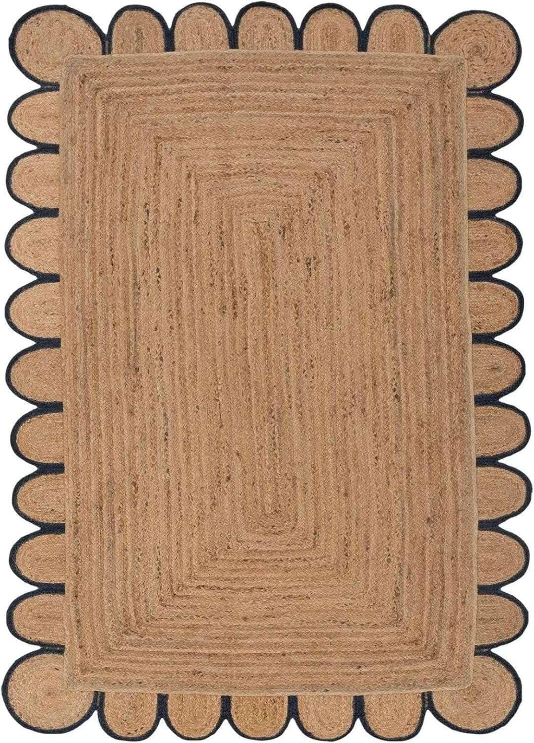 Scalloped Handwoven Jute Rug 2×4 Ft – Braided Natural Fiber Area Rug, Eco Friendly Boho Farmhouse Entryway Doormat Carpet for Living Room Bedroom Kitchen Hallway Decor