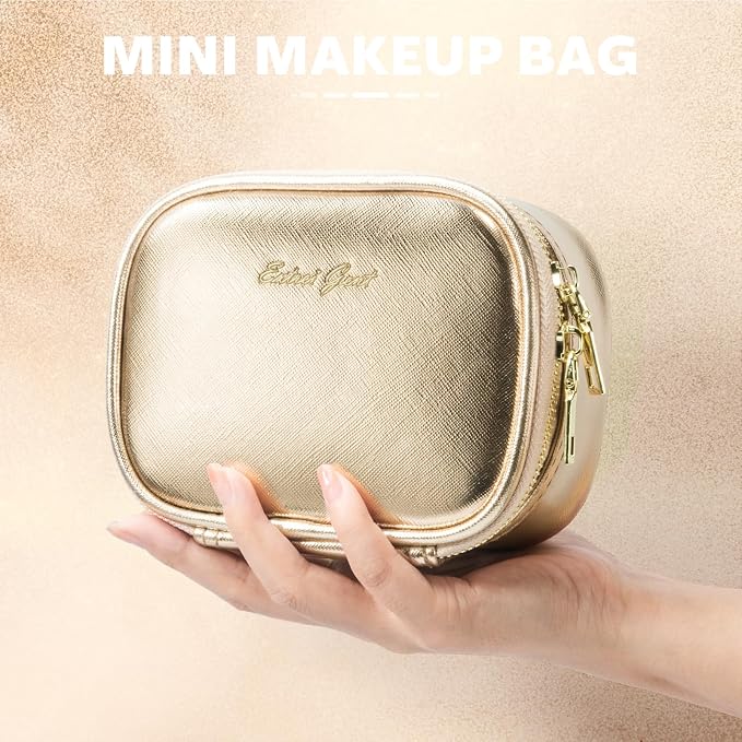 Mini Makeup Bag with Led Mirror, Small Travel Make up Bag 3 Light Modes Adjustable Brightness, for Women Organizer Cosmetic Bag, Portable Travel Train Toiletry Bag, for Pool Parties Work Touch-Ups