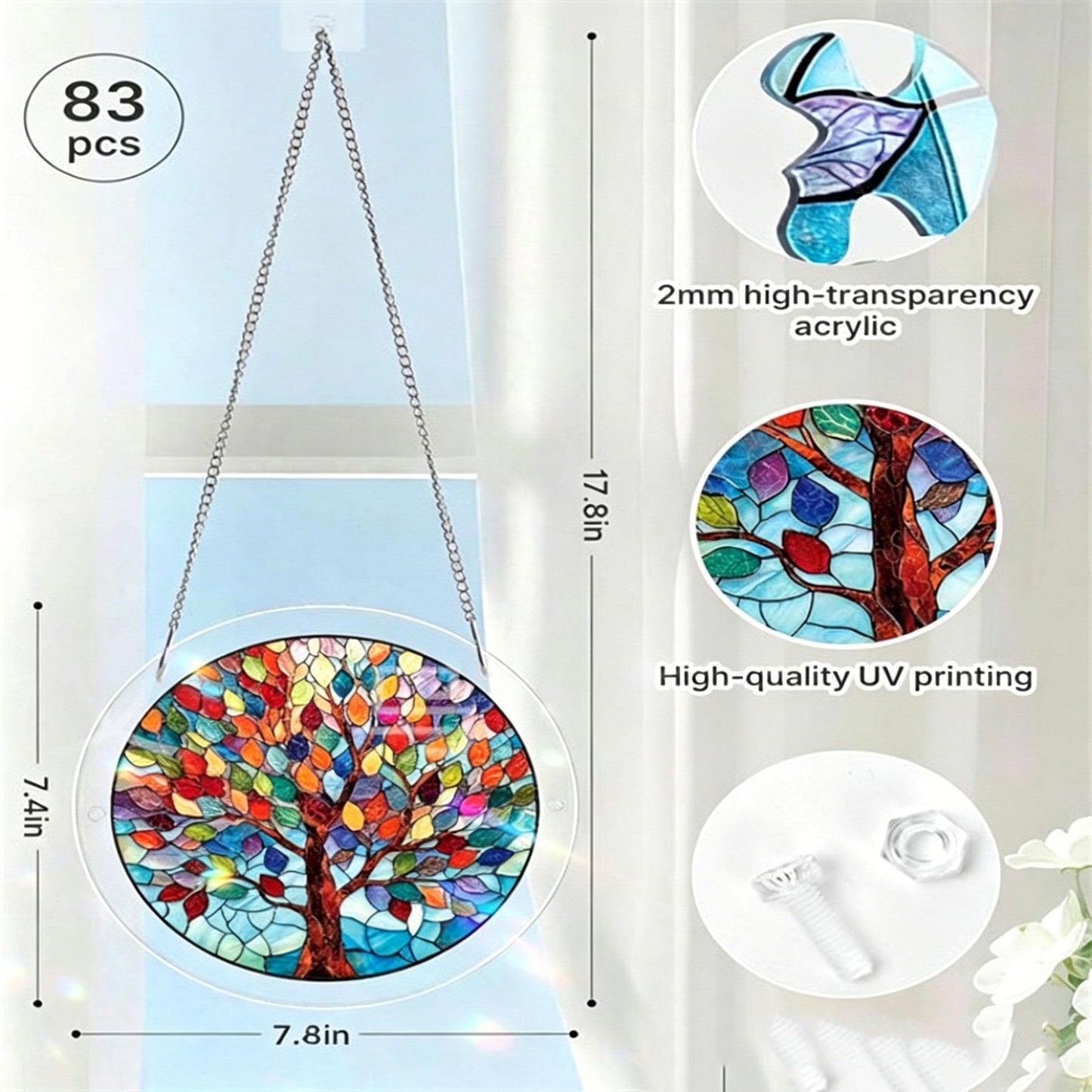 83 PCS Acrylic Suncatcher Puzzle, DIY Transparent Crystal Prism Window Hanging Decor, Reusable Handmade Rainbow Light Catcher Art Craft, Home Wall Balcony Ornament