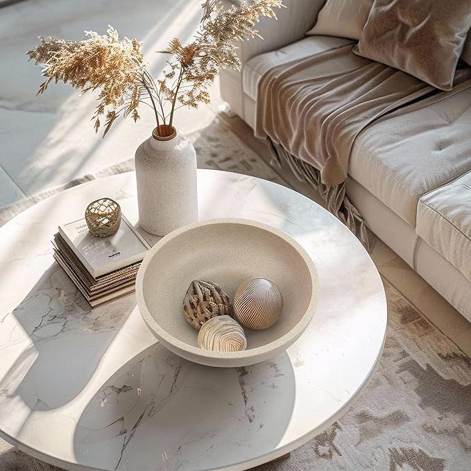 YMXYJM Large Decorative Bowl, Modern Resin Fruit Bowl for Kitchen Counter, Handmade Bowl for Home Decor, Stylish Key Bowl for Entry Table & Shelf, Artificial Stone Beige