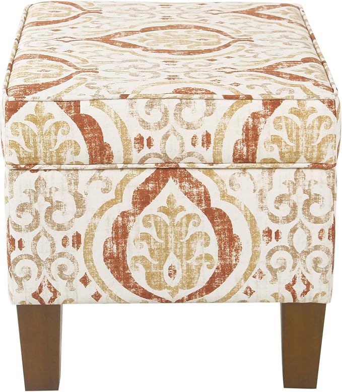Spatial Order Square Ottoman - Burnt Orange and Cream Medallion
