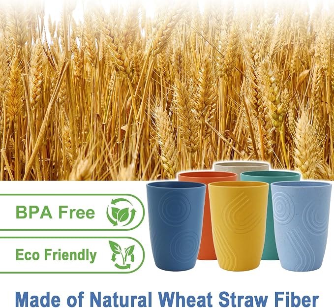 Wheat Straw Cups 16 OZ, Plastic Drinking Glasses, Drinking Cup, Unbreakable Kitchen Cups Sets of 6, Microwave & Dishwasher Safe Water Glasses, Reusable Plastic Cup for Party (Multicolor)