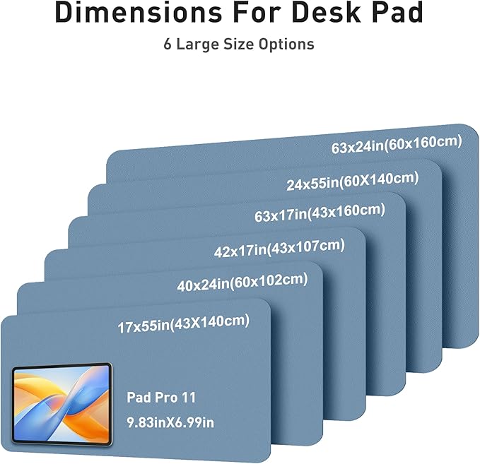 Aothia Faux Leather Desk Mat - Large Mouse Pad, Non-Slip PU Leather Blotter, Waterproof Writing Surface for Office and Home (Denim Blue, 63" x 24")