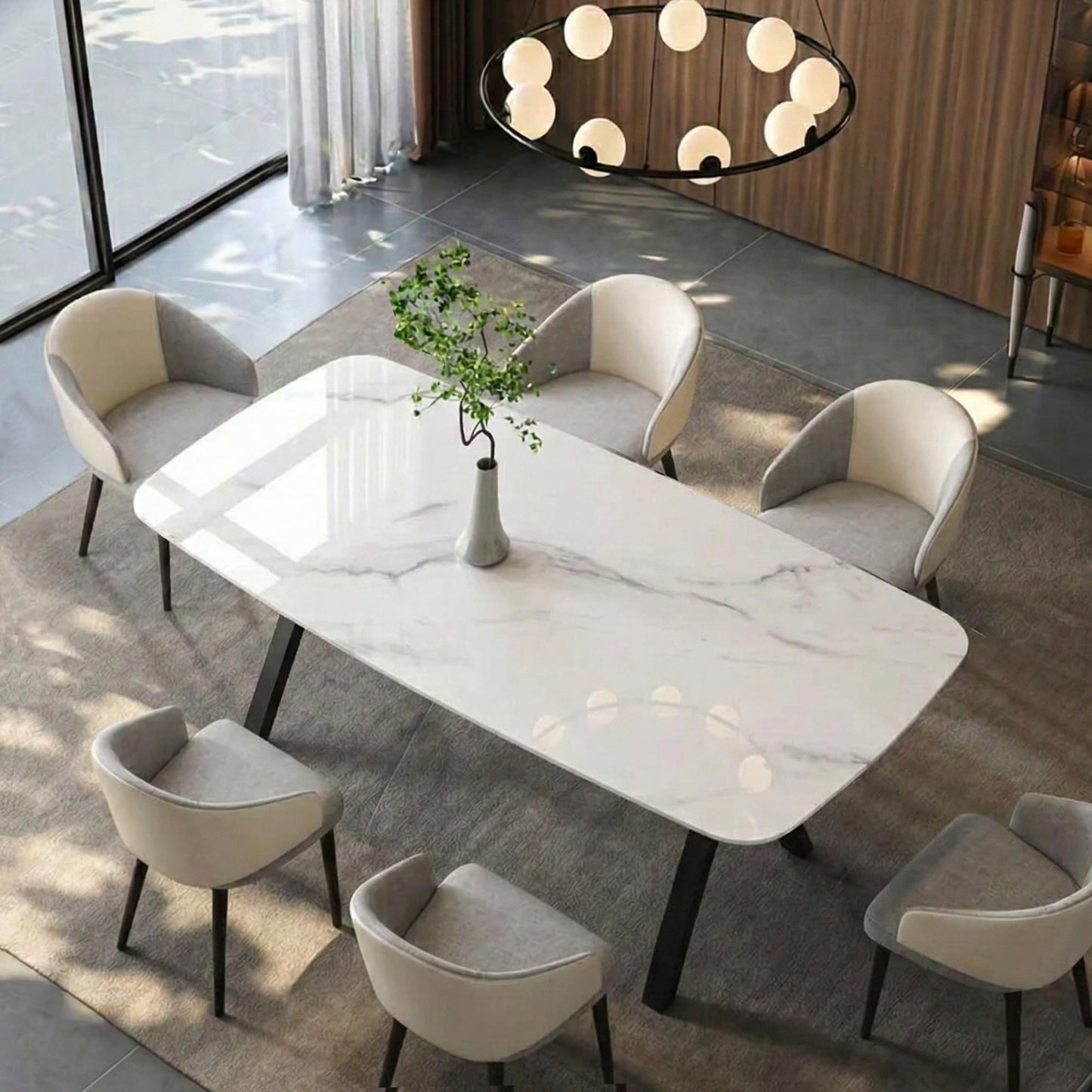 KEIKI 51.2" Rectangular Dining Table for 4-6, Tempered Glass Marble-Top with Gold Metal Legs, Modern Kitchen Dining Table, Space-Saving Rectangular Kitchen Table, White Black