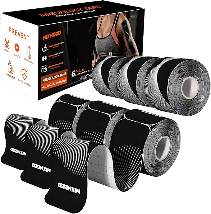 Precut Kinesiology Tape - 120 Strips (6 Rolls) Waterproof Kinesiology Tape for Muscle & Joint Support, Athletic Knees, Shoulders Black