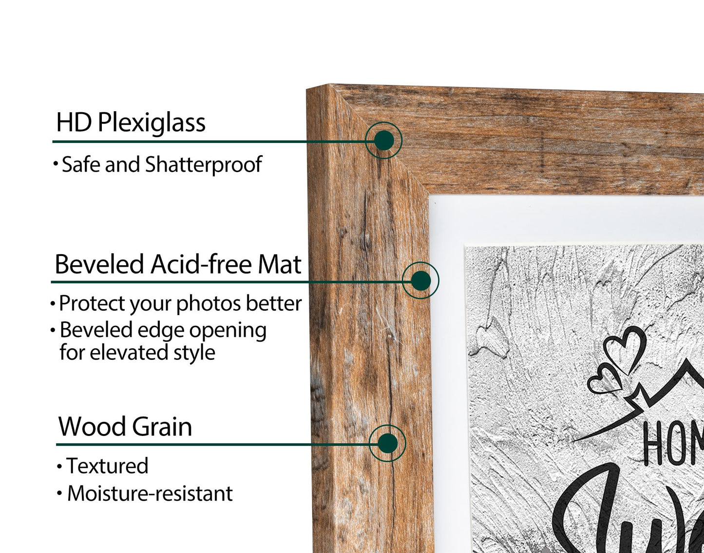 Califortree 5x7 Picture Frame - Can Display Photo 4x6 with Mat, Wood Frame with Shatterproof Plexiglass, Wall & Tabletop Display, Rustic Brown