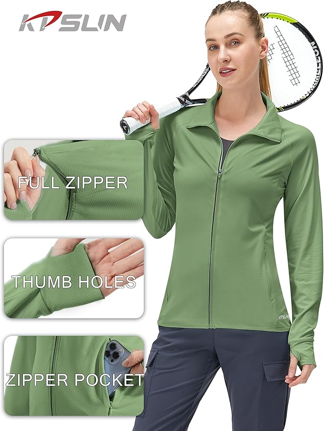 Women's UPF 50+ UV Sun Protection Clothing Long Sleeve Athletic Hiking Shirts Lightweight SPF Zip Up Outdoor Jacket