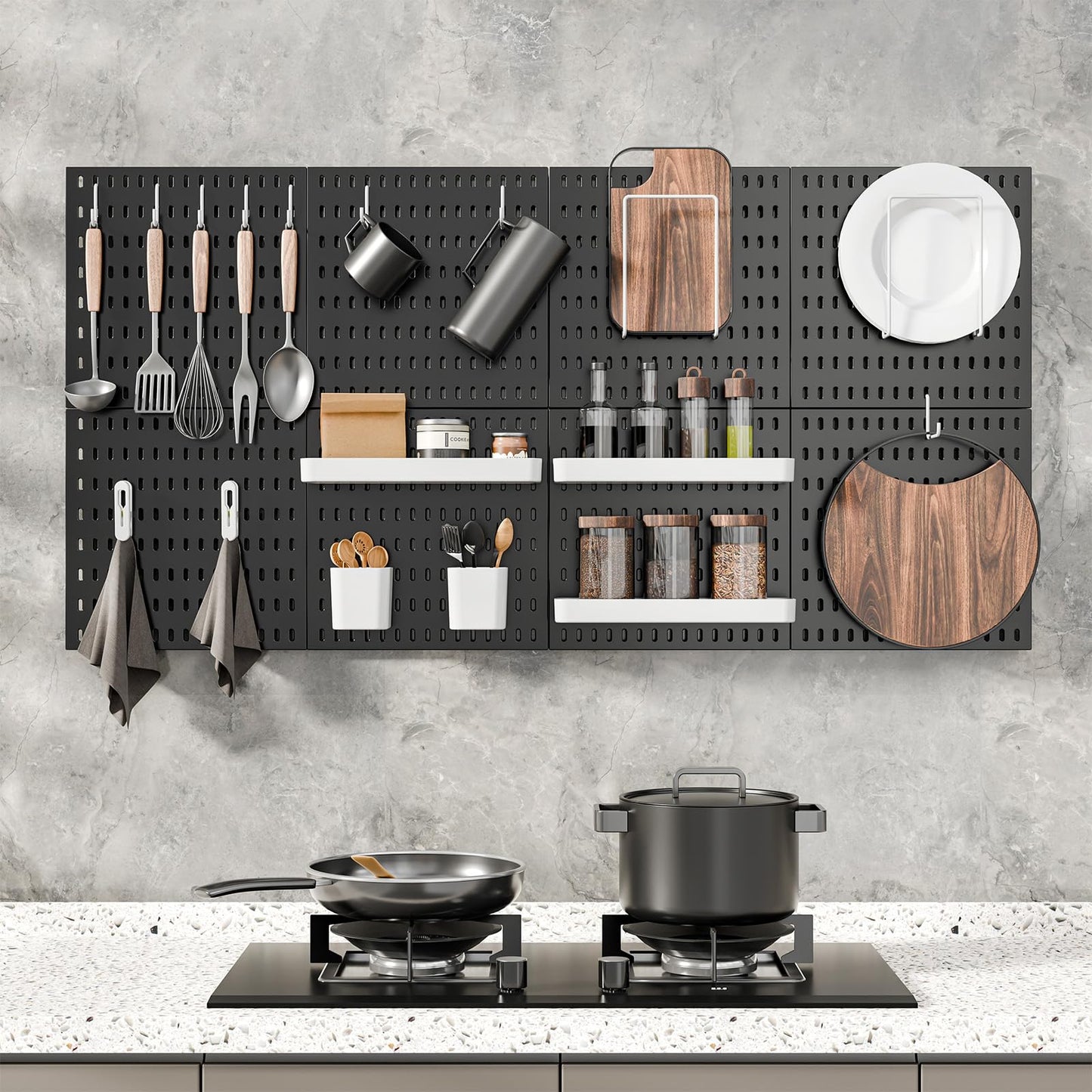 MULSAME Pegboard Combination Kit, 25.2" x 25.2" Wall Mounted Storage Set with 4 Pegboards & 20 Accessories Hanging, Peg Boards Organizer