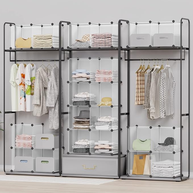 HOMIDEC Closet Organizers and Storage, 9 Cube Storage Organizer, Portable Closet Organizer Storage Cubes Shelves for Clothes, Bedroom, Wardrobe, Kids Room, Bathroom, Transparent