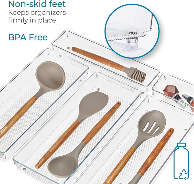 iDesign Recycled Plastic 5-Piece Kitchen Drawer Organizer Set - Linus Collection - Clear