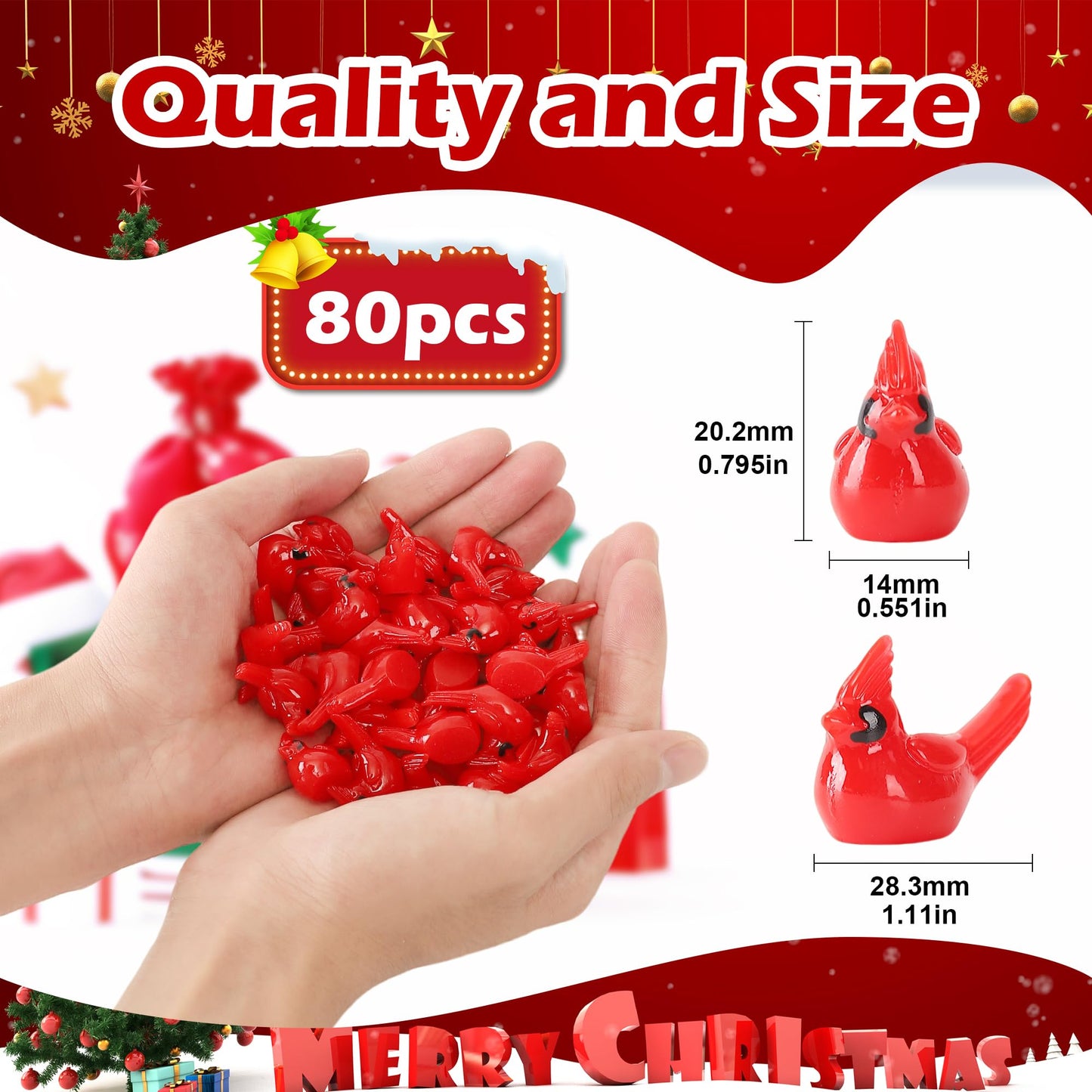 XHDMY 40 Pcs Mini Resin Red Cardinal Birds Christmas Tree Ornaments Bulk Tiny Animals Figurines for DIY Craft Supplies Mini Garden Decor Party Cake Toppers Dollhouses Xmas Gift