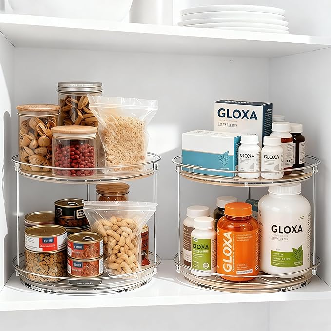 2 Tier Lazy Susan Turntable Organizer for Cabinet, 9.25'' Rotating Spice Rack Organization for Kitchen, Pantry, Bathroom, Vanity, Countertop, Medicine Storage, Seasoning Spice Organizer, 1 Pack