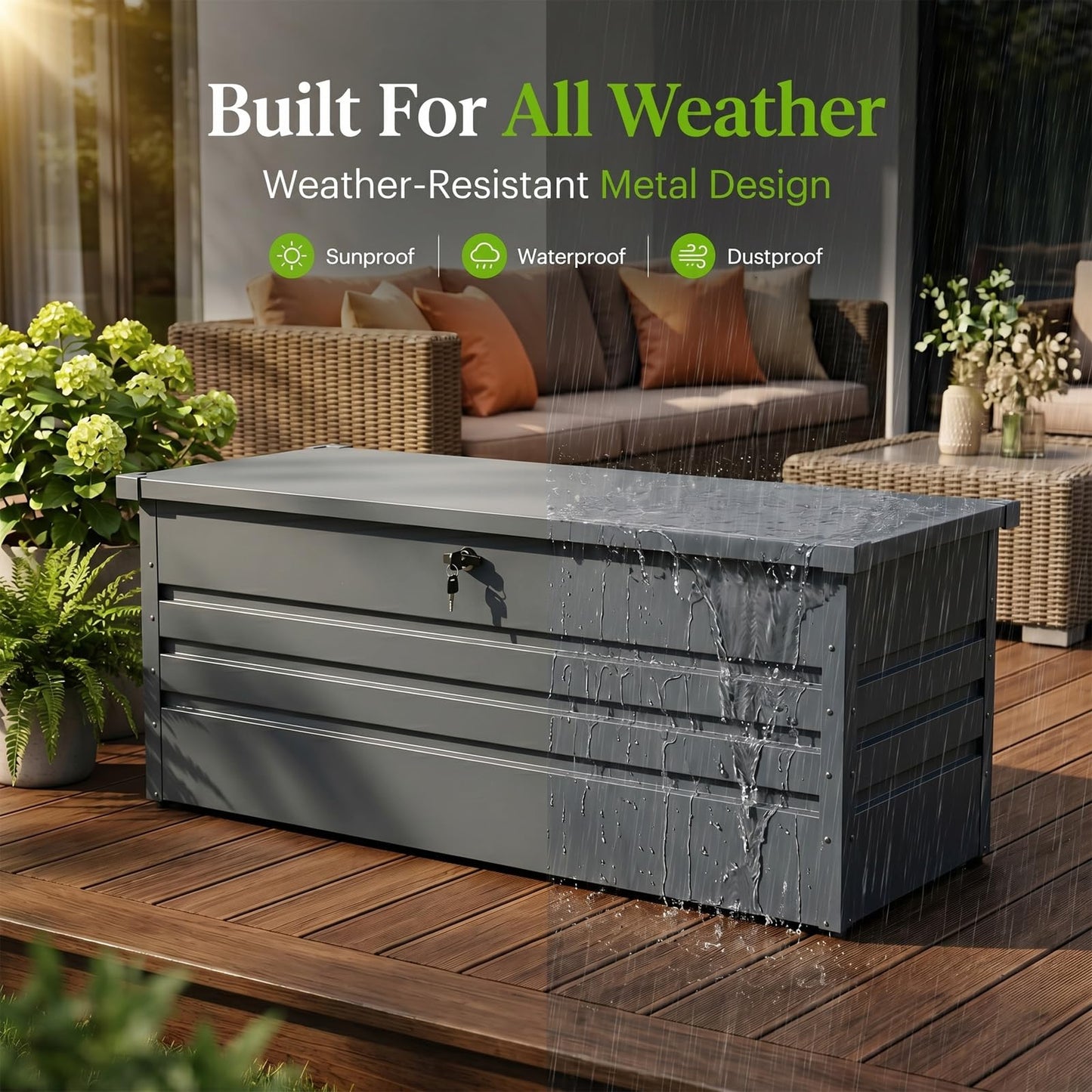Zolyndo 260 Gallon Waterproof Metal Deck Box, Extra Large Outdoor Storage Box with Hydraulic Lid for Outside Patio, Cushions, Garden Tools, Pool Supplies (Black)