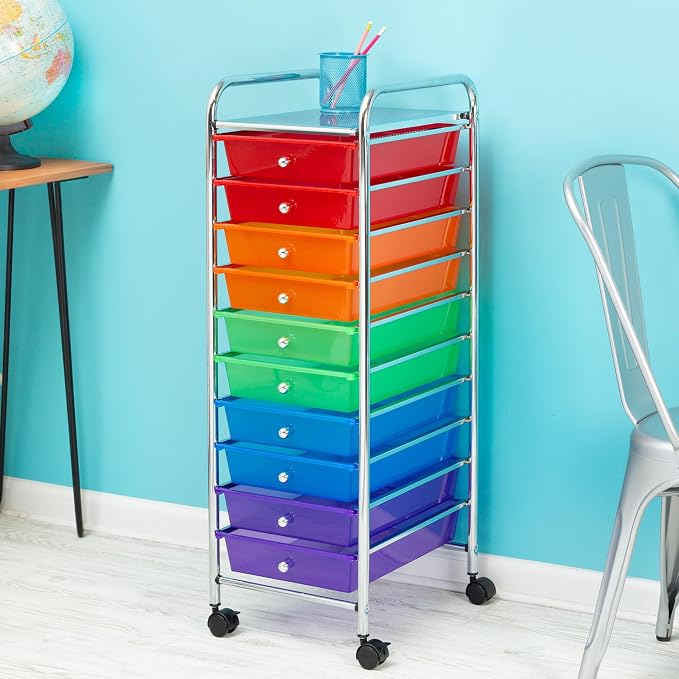 Honey-Can-Do CRT-02214 Rolling Office Organizer, 10-Drawer,Multicolored