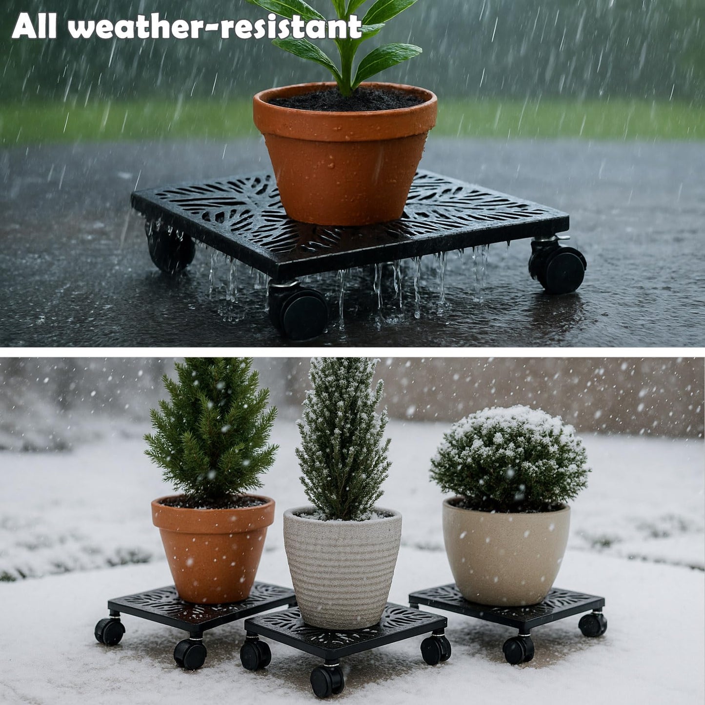 1-pack 13.5 Inches Square Metal Plant Caddy with Wheels Heavy Duty Large Rolling Plant Stand Indoor Outdoor Wheeled Planter Dolly Cart with Lockable Casters Flower Pot Mover Roller Trolley, Black
