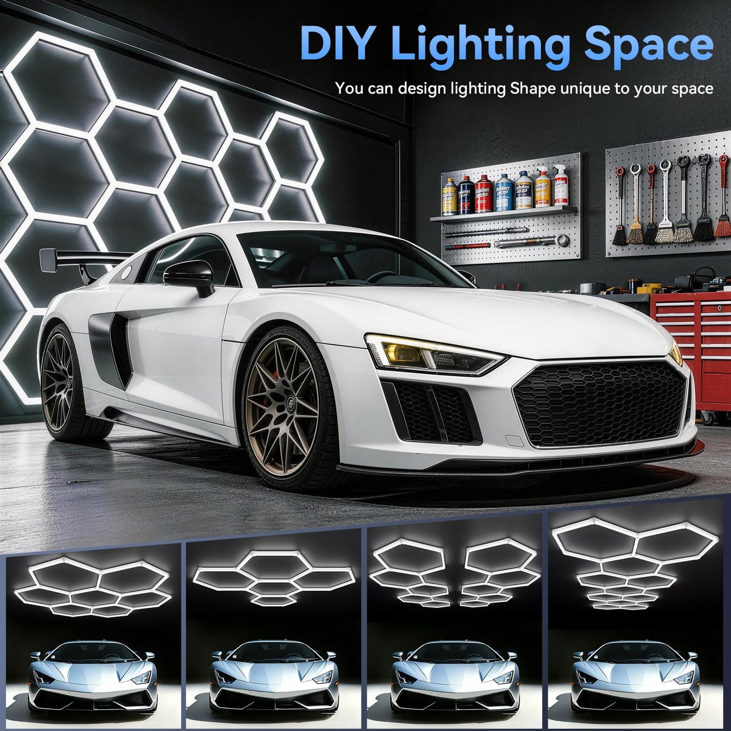 LZHOME Hexagon 5000K LED Garage Lights: 25 Pack Updated 1.31-inch Wider Size,26300LM Super Bright Hex Lighting Ceiling LED Shop Light for Garage, Car Detailing, Workshop, Warehouse, Gym, Basement