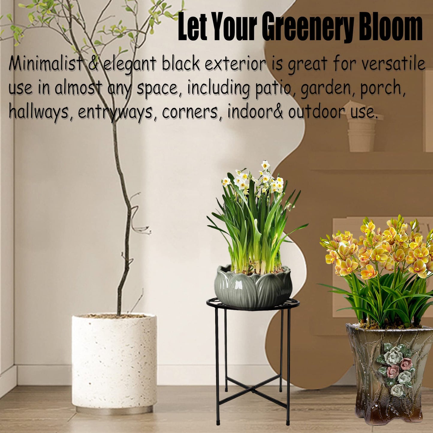 ZEECER Plant Stand, Round Plant Stands Indoor Outdoor, Retro Design 15'' Tall Plant Stand, Rust-proof Coated Metal Plant Pot Stand Flower Stands for Indoor Plants Patio Garden Home Decor Set of 1