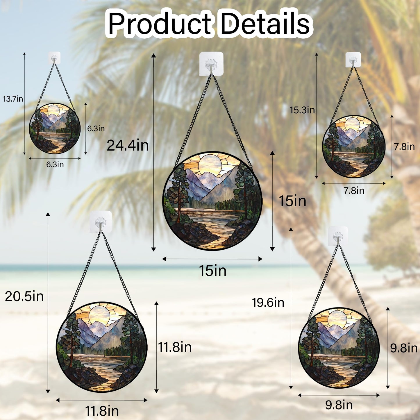 AMDERVEN Stained Glass Window Hanging, Sunset Mountains Lake Tree Sun Catcher for Window Home Decor Landscape Suncatcher Mother's Day Birthday Gifts for Women Men Mom and Nana 7.8 in