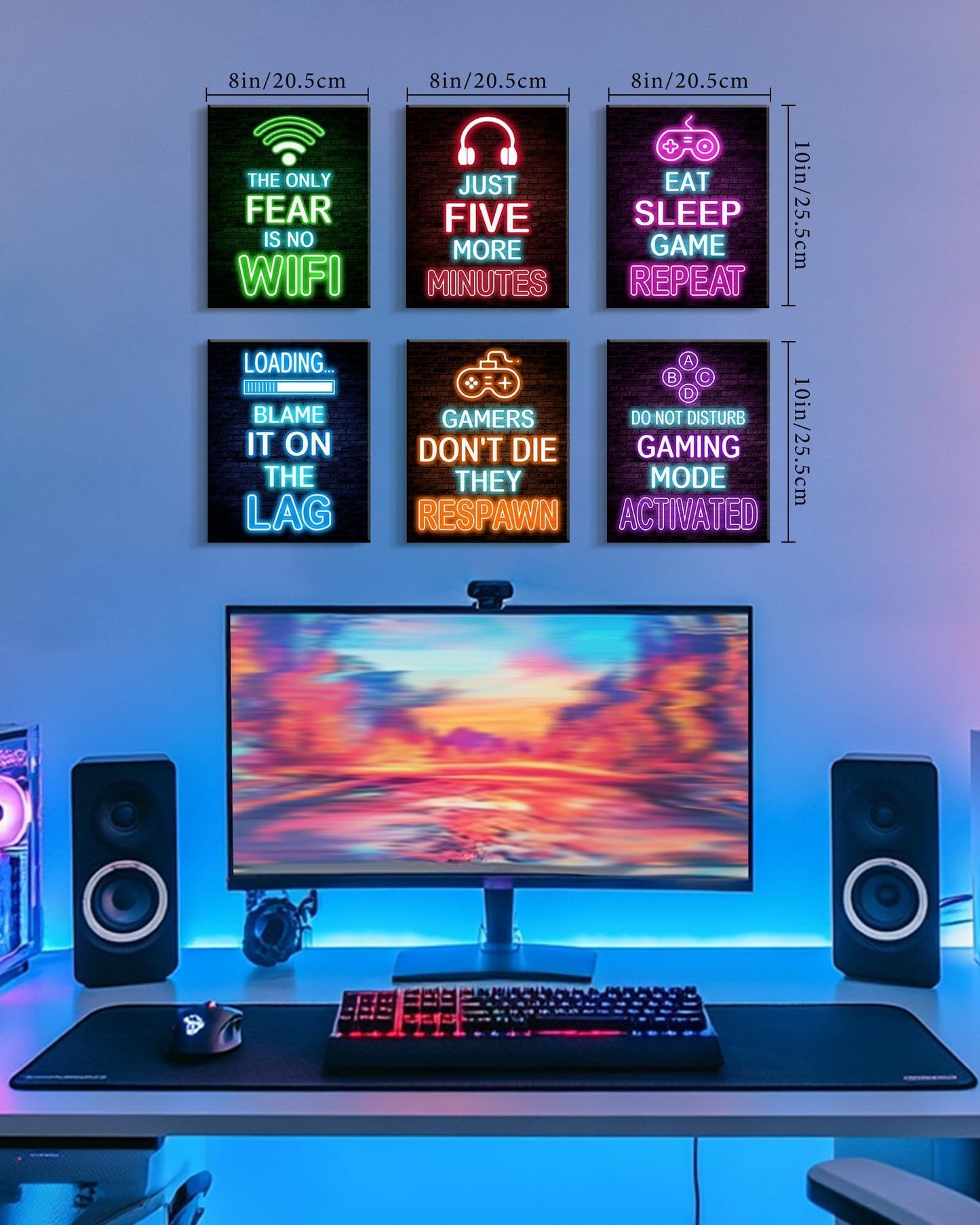 Drsoum Video Gamer Room Decor for Boys Framed Gaming Wall Art Neon Game Wall Posters 8"x10" Teenage Boy Room Decor (Framed)