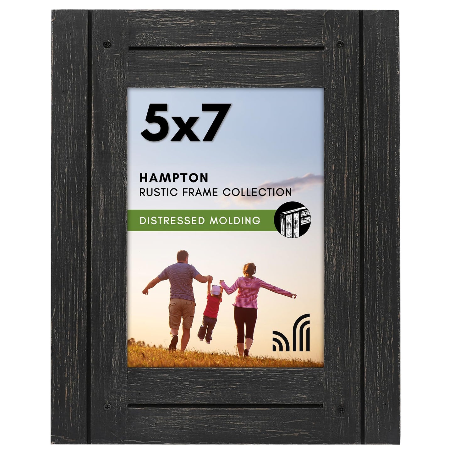 Americanflat 5x7 Picture Frame with Polished, Crystal Clear Glass - Hampton Collection - Distressed Wood Picture Frames for Tabletop and Wall Display - Charcoal Black