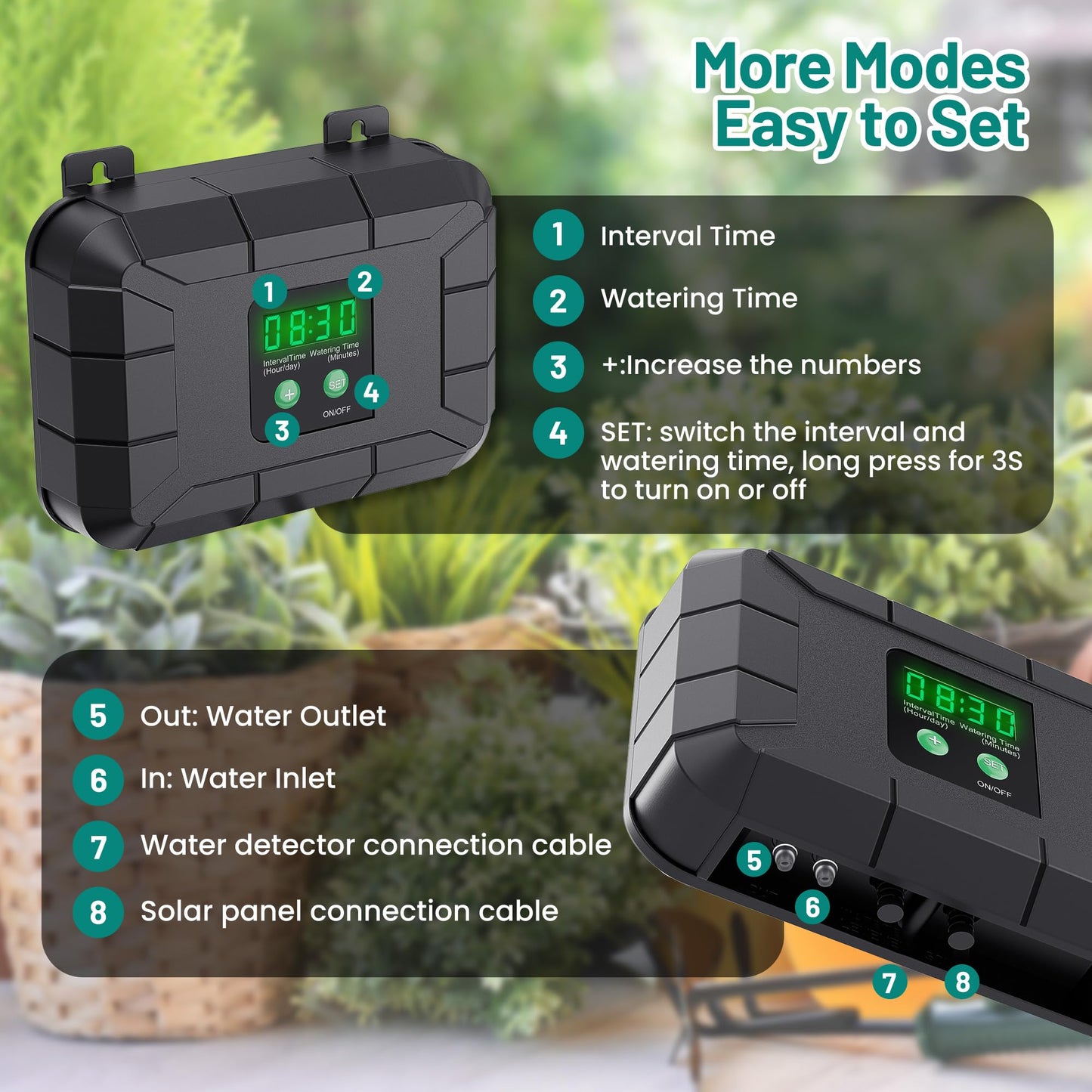 Biling Automatic Drip Irrigation Kit, 8W Solar Irrigation System with Battery for Garden with Digital Programmable Timing Modes, Solar Watering System Take Care Your Plants
