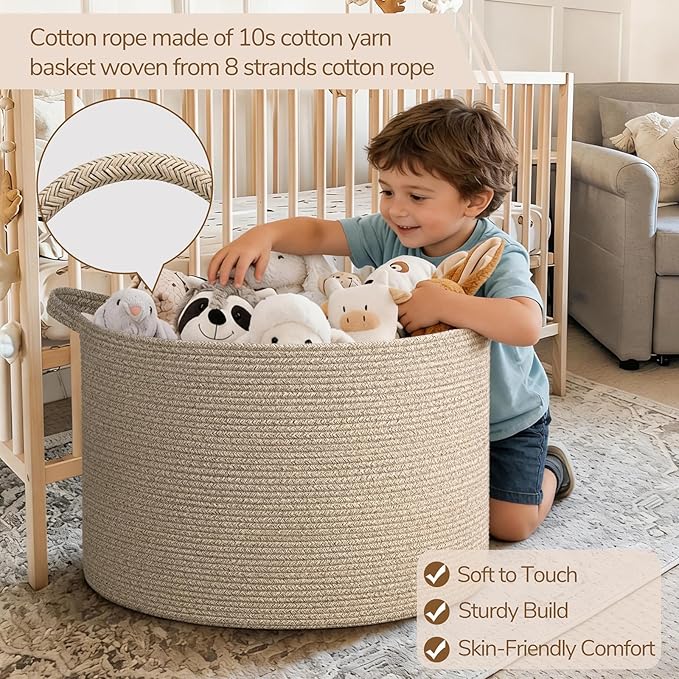INDRESSME 115L Extra Large Woven Blanket Baskets for Storage, Toy Organizers and Storage Rope Baskets for Boys Girls Kids，Burr Basket Storage Bins for Decor Laundry Shoe, Brown