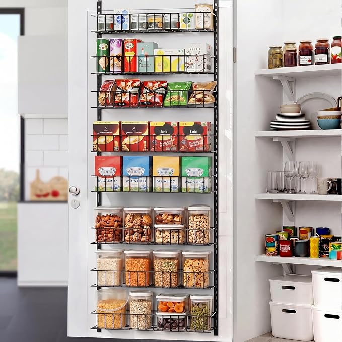 ElegantArray 8-Tier Pantry Door Oragnizer, Over The Door Pantry Organizer Rack and Storage, Hanging Spice Rack Shelves Door, Home Office Laundry Room Bathroom & Kitchen Organization Essentials Metal