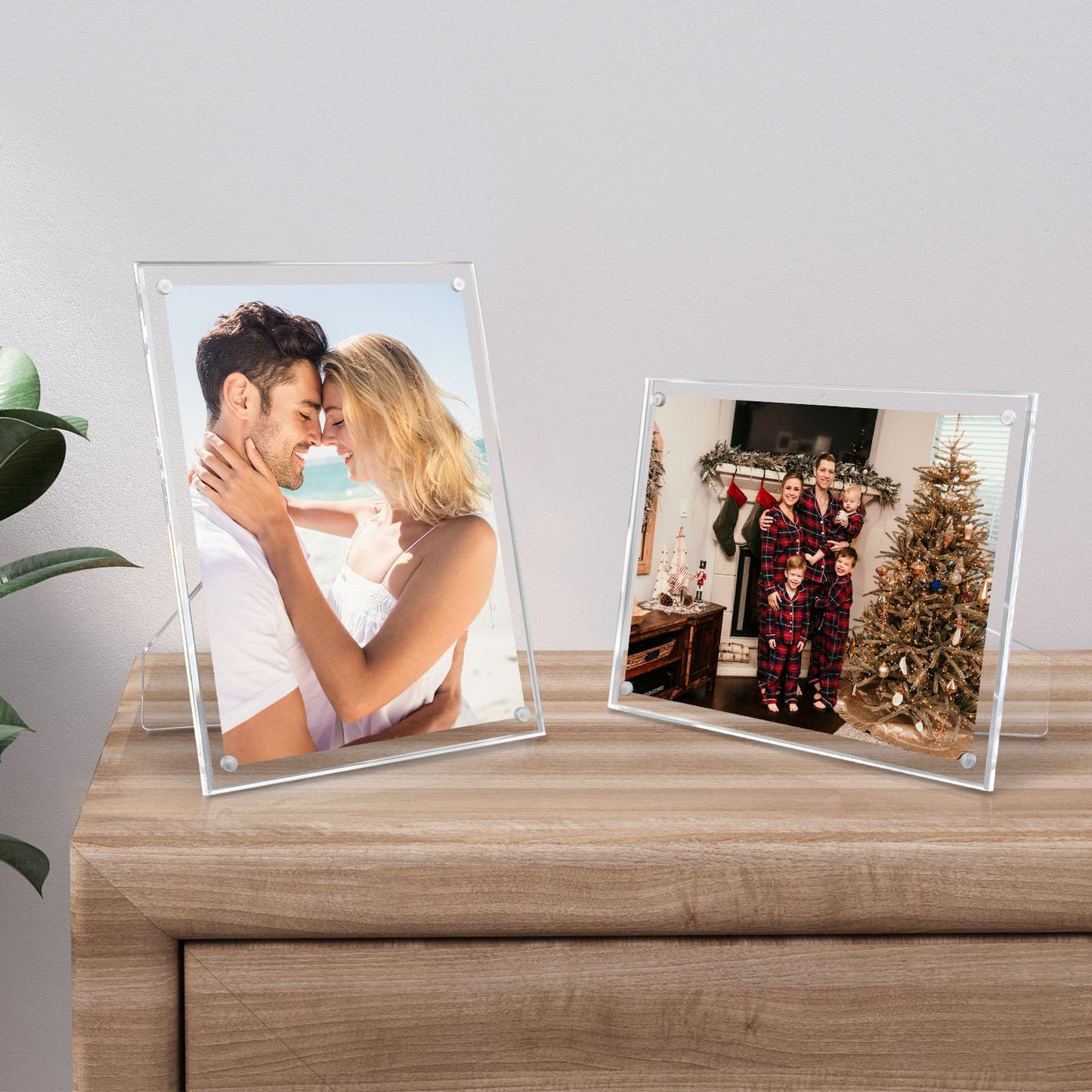 3 Pack 6x8 Acrylic Picture Frames With Stand, Floating Effect Size: 5x7 or Smaller, Frameless Frame With Strong Magnets, for Wedding Sign Reception, Decoration, Photos and Art Display