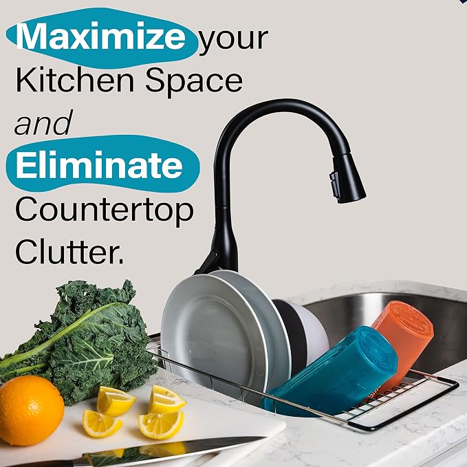 Better Houseware Over Sink Dish Drying Rack Space-Saving Dish Rack for Kitchen Counter Stainless Steel 19.25 x 8.25 x 4.5
