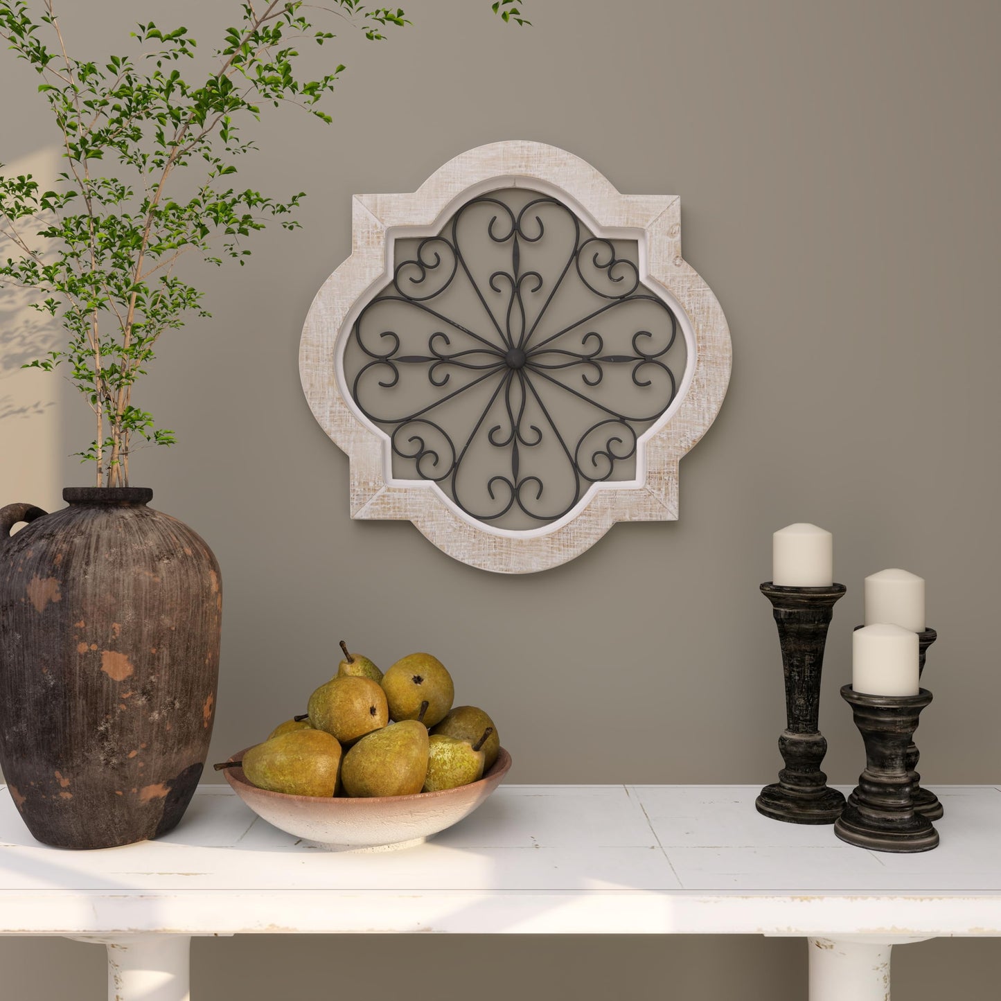 Deco 79 Wooden Scroll Home Wall Decor Wall Sculpture with Metal Scroll Work, Wall Art 22" x 1" x 22", White