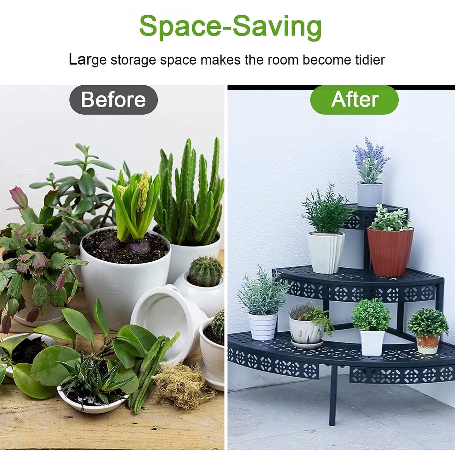 3 Tier Plant Stand Semi-Circular Flower Pot Organizer Rack Quarter Round Plant Display Holder Outdoor Storage Shelves Metal Corner Shelf Planter Shelving Ladder Plant Stand for Indoor Use(Black)