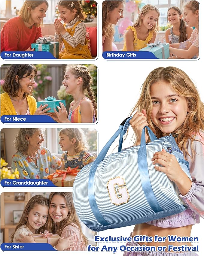 Birthday Gift for Her, Girl Gym Bag, Kids Initial Overnight Duffel Bags with Shoe Compartment, Personalized Travel Bag with Makeup Pouch, Trendy Stuff for Teen Girl Women (Letter L)