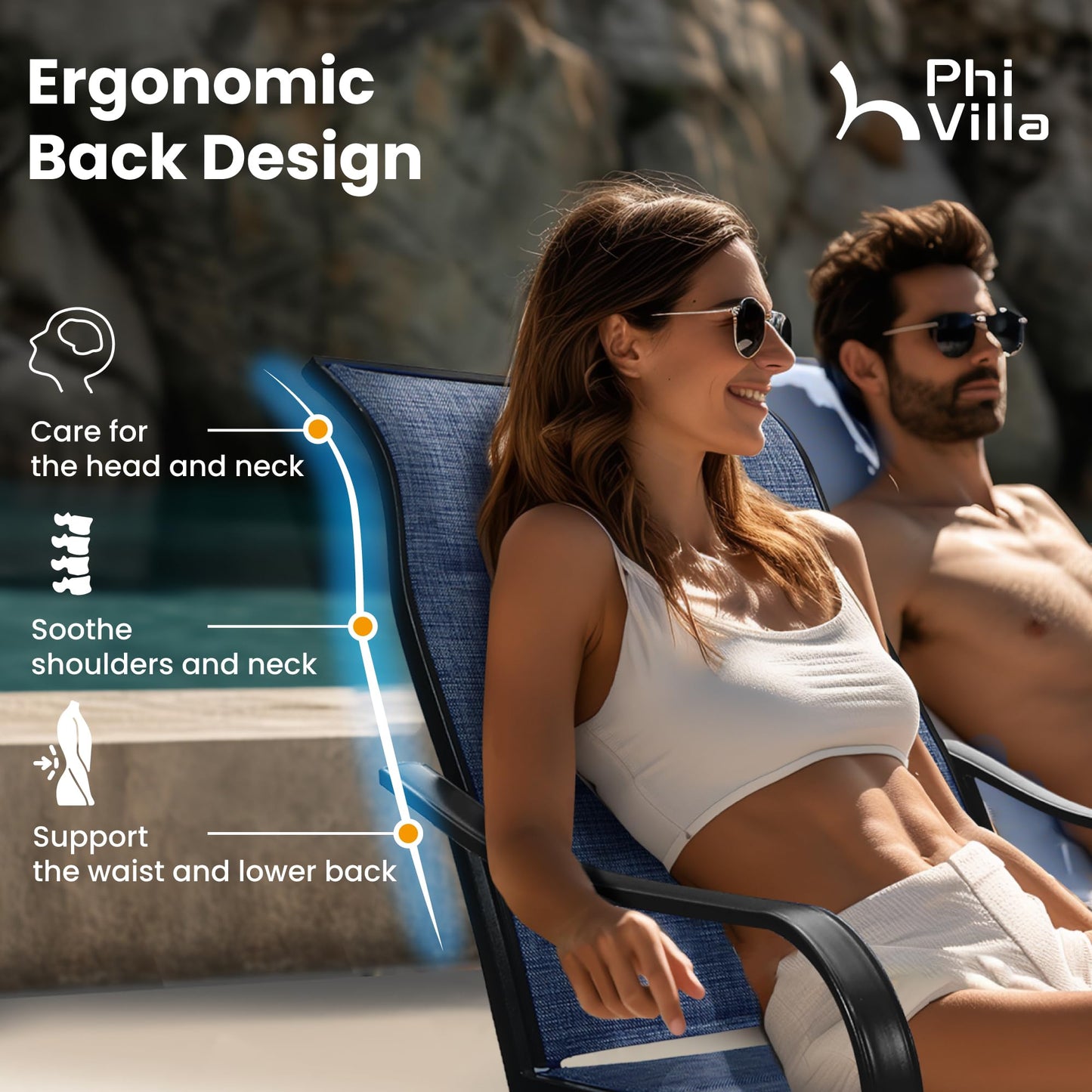 PHI VILLA 5 Piece Outdoor Patio Dining Set with 4 Padded Swivel Dining Chairs & 1 Wood-Look Dining Table, All Weather Blue Chair and Metal Table for Deck Lawn Garden