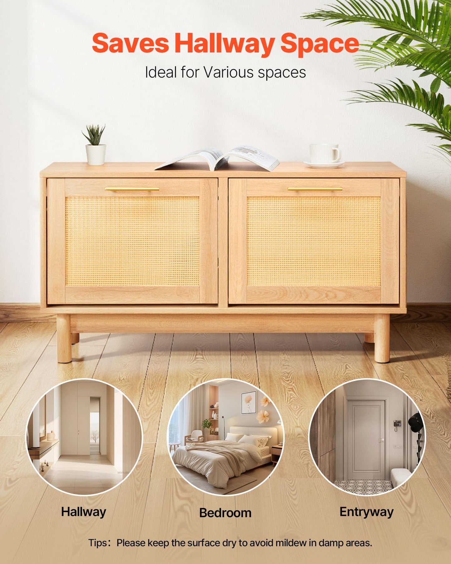 VEVOR Rattan Shoe Storage Bench, Entryway Bench with 2 Flip Drawers, Holds up to 300 lbs with 4 Compartments and 2 Rattan Doors, 39.4 x 11.8 x 20.9 Inches for Hallway, Living Room, Bedroom
