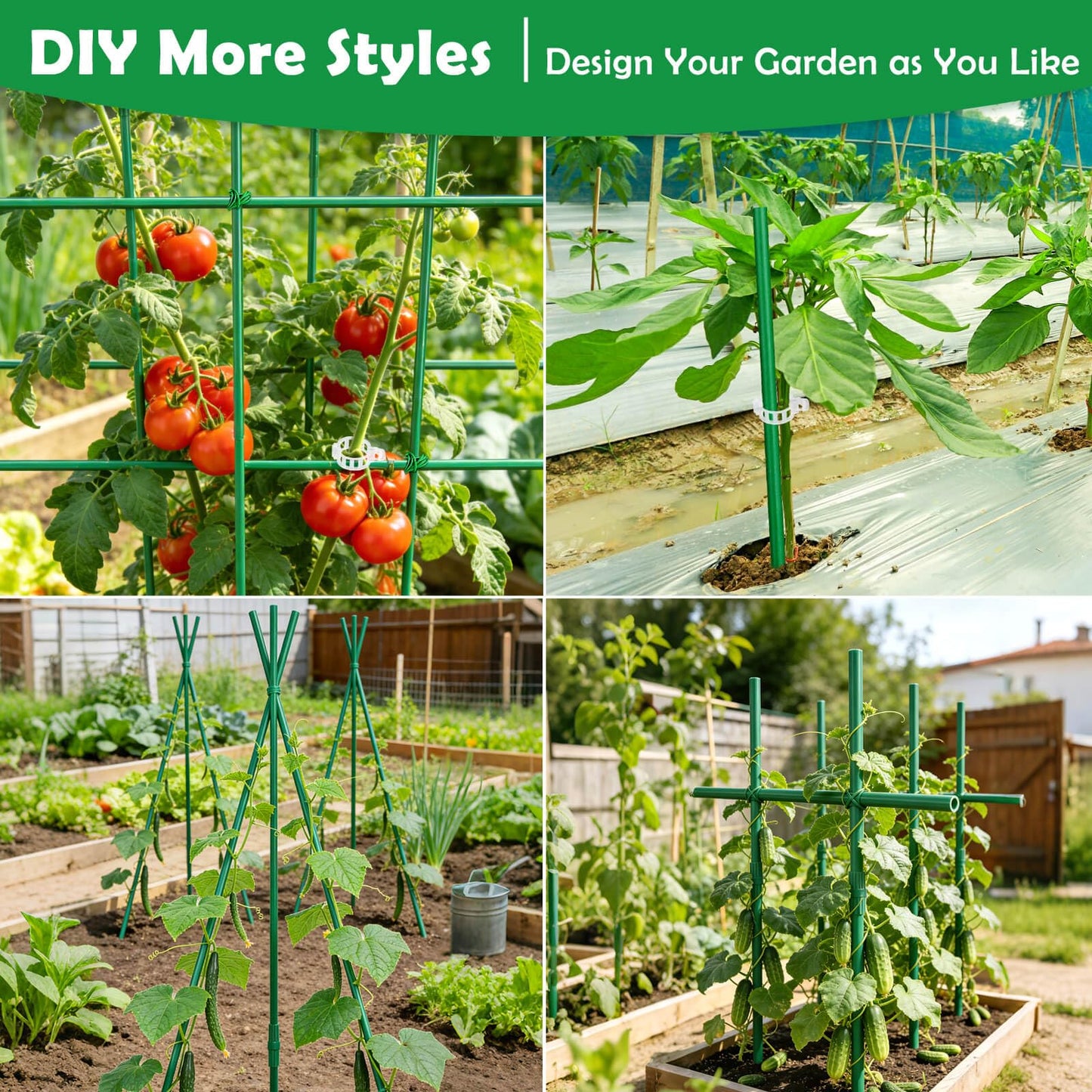 Tetutor 287 PCS Garden Stakes, Fiberglass Tomato Stakes, Garden Sticks with Accessories, 90 Sets DIY 4ft, 5ft, 6ft, 7ft Plant Stakes, Plant Sticks Supports for Indoor Outdoor Plants, Vegetables