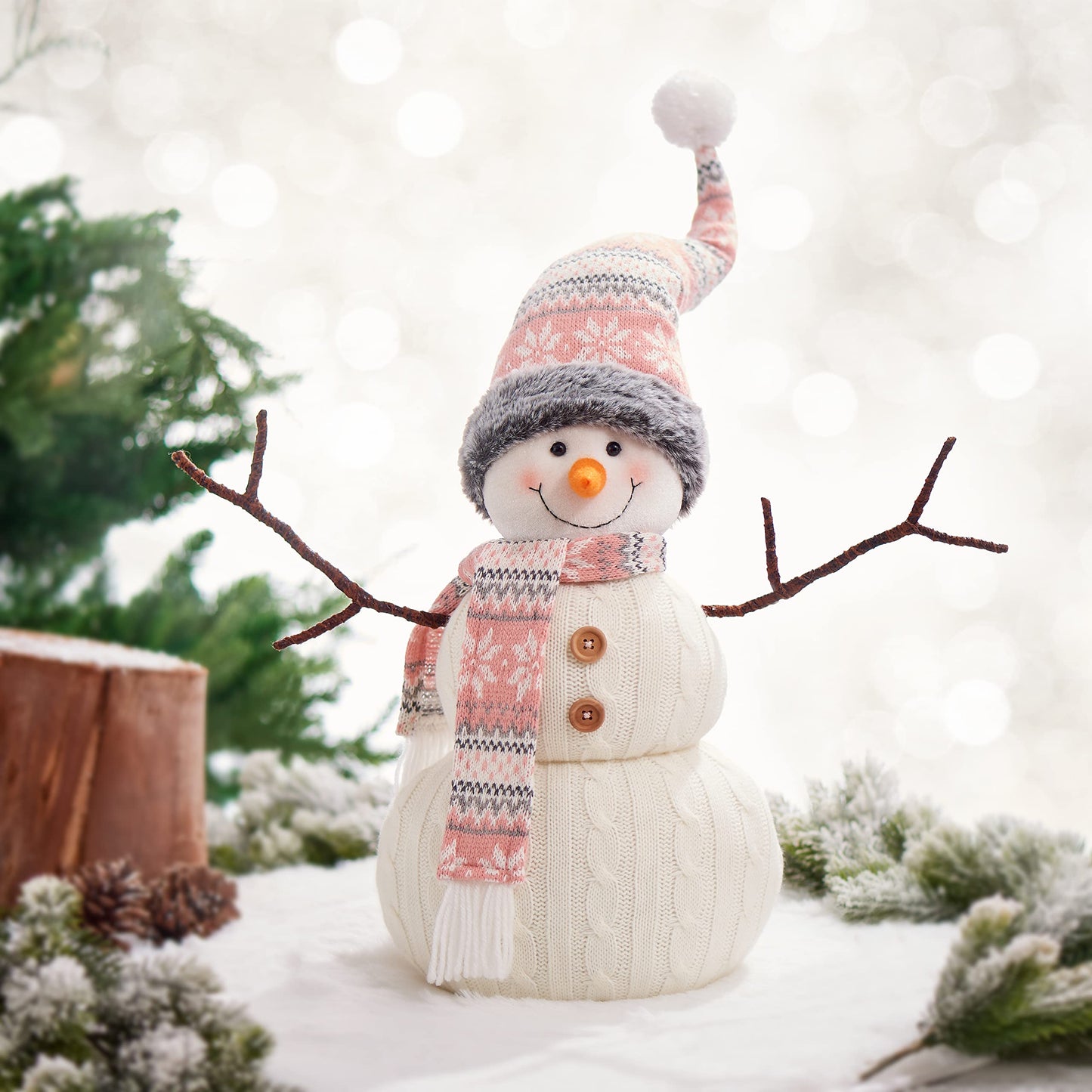 WORLDECO Christmas 2025 Animated Snowman Decorations, Xmas Handmade Plush Ornaments for Indoor, Home and Holiday, Present for Family and Friends