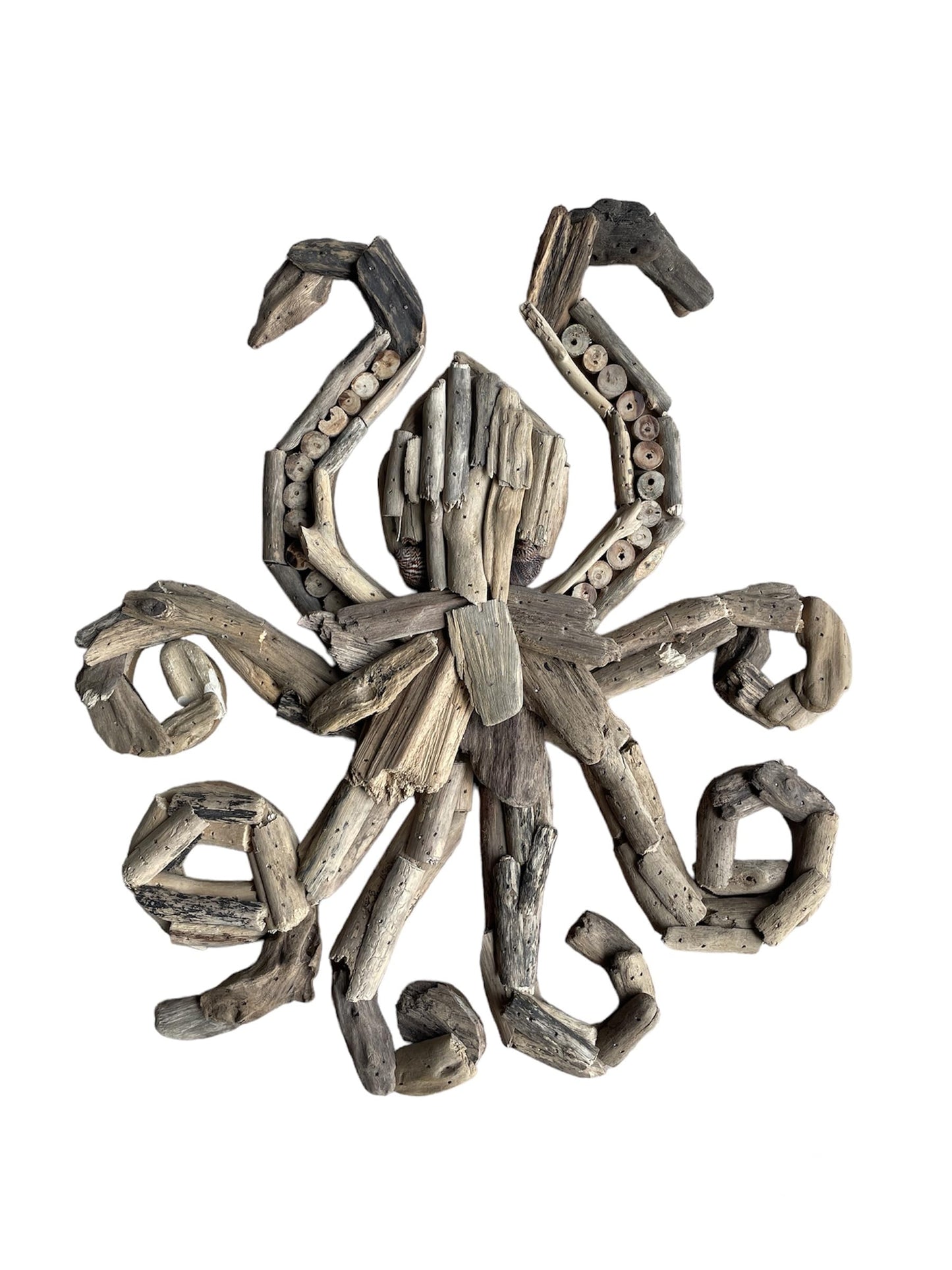 OMA Driftwood Octopus Wall Art – Handcrafted Coastal Beach & Rustic Farmhouse Style Driftwood Wall Decor for Home, Living Room, Bathroom, Beach House – Large Size