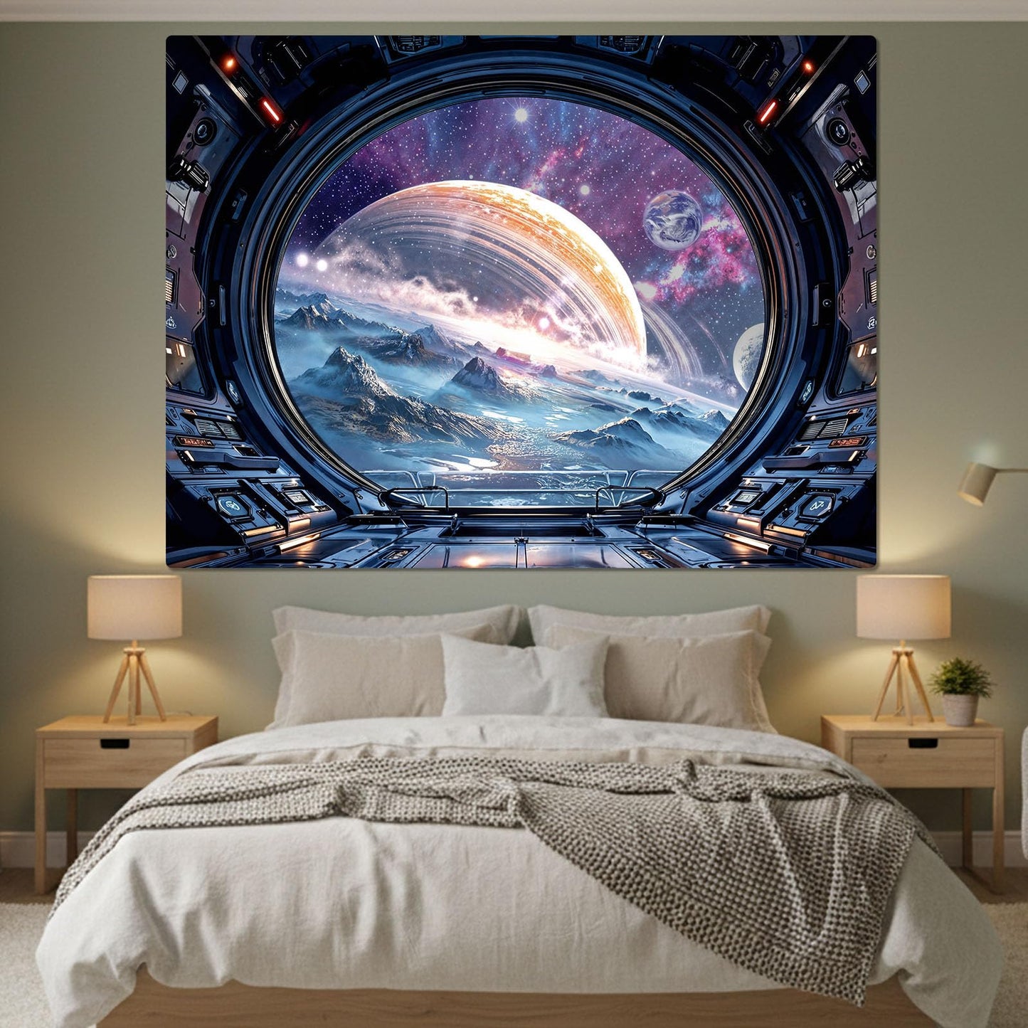 Lifeel Galaxy Tapestry, Planet Space Science Fiction Aesthetic Window Tapestries Decor for Game Room and Bedroom Living Room, 36x48 inches