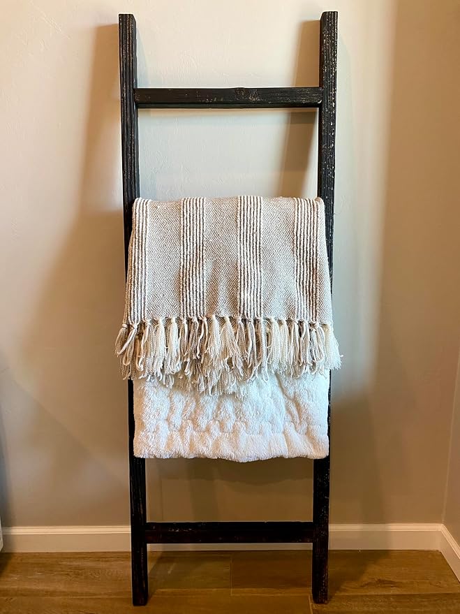 BARNWOODUSA Rustic Farmhouse Decorative Ladder - Our 6 ft Ladder can be Mounted Horizontally or Vertically and is Crafted from Upcycled Wood No Assembly Required Smoky Black