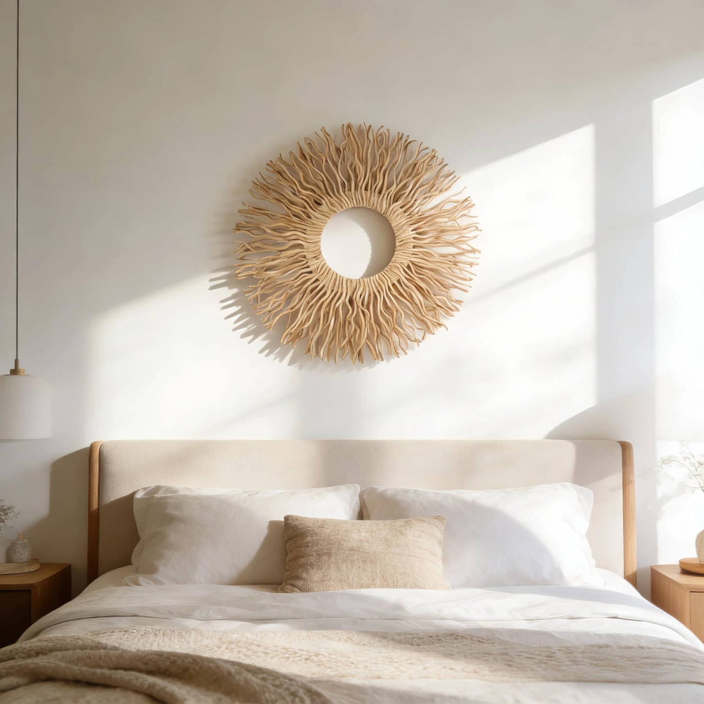BDJBXK Large Boho Wall Art Decor – Unique Handmade Sunburst Mulberry Branch 27in Wall Art for Living Room, Bedroom, Office, Farmhouse & Home Décor